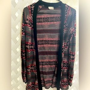 Grey and Burgundy Aztec Design Cardigan